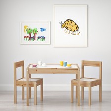 IKEA LÄTT Kids Table & 2 Chairs White Pine Wooden Children’s Playroom Set Home
