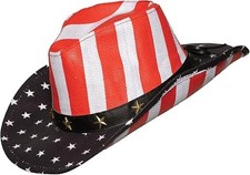 American Flag Cowboy Western Hat Patriotic Bronze Stars Straw
