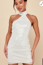 Lulus White Sequin Halter Tulip Mini Dress Size Medium
