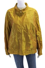 St. John Womens Metallic High Collar Lightweight Windbreaker Gold Size L