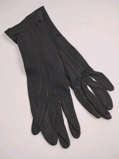 Vintage 1950s Black Nylon Gloves w/ Snap Tab Cuff   Mid Length Dress Gloves