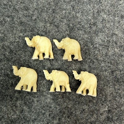 Lot of 5 Mini Carved Stone Elephant Figurines - Good Luck Boho Decor