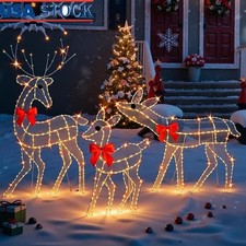 Large Lighted Christmas Deer Family Outdoor Holiday Display Durable Metal Decor
