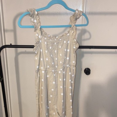 Old Navy Girls Polka Dot Sleeveless Jumpsuit L (10-12) Beige White Square Neck