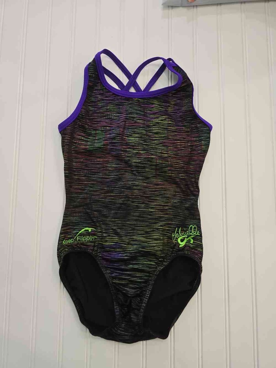 GK Elite Gymnastics Leotard Black Zebra Criss-Cross Back Tank Gabrielle AS