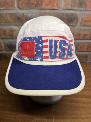 Vintage Hanes USA Floppy Painters Hat Red White Blue Flag Medium