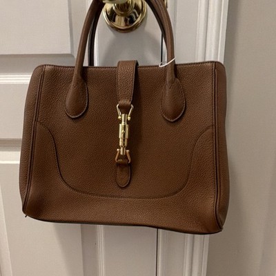 Gucci Brown Jackie Top Handle Bag Zip Detachable Strap Gold Piston Hardware