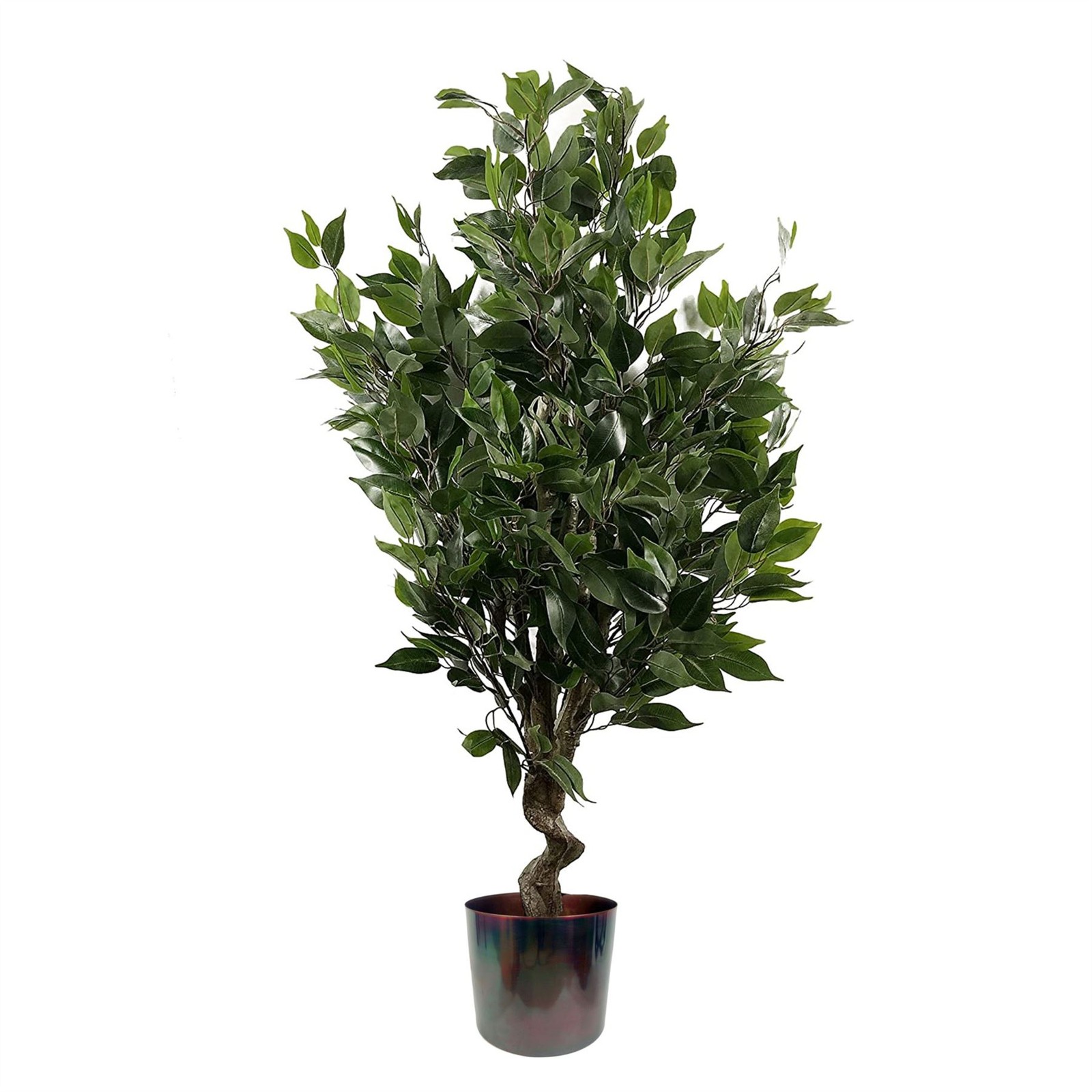 Leaf Tropical Artificial Plant in Metal Planter, Mixed Materials, Green Ficus Twist Multicolour, 110cm - Image 2