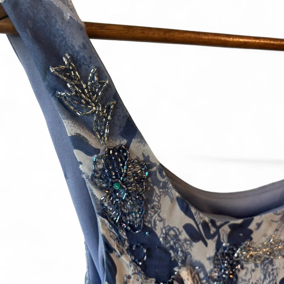 Alex вечера синий бисером шелк цветочный платье 90-х Y2K винтажный размер маленький/средний - Изображение 4 из 4