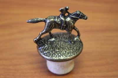 Blanton s Bourbon Bottle Stopper   Letter S Horse & Jockey Cork Metal Topper