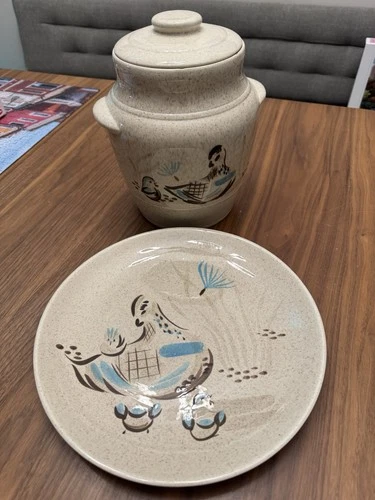 Bob White Red Wing Pottery Cookie Jar & Dinner Plate