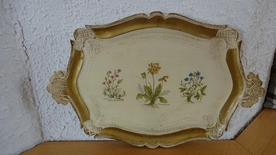 Florentiner Tablett Serviertablett 42,5x29 + 6 Untersetzer Made in Italy Antik - Bild 2 von 4