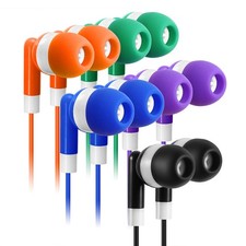 30 Pack Multi Color Earbuds for , In-Ear, Wired, 5 Colors Black, Blue, Orang...
