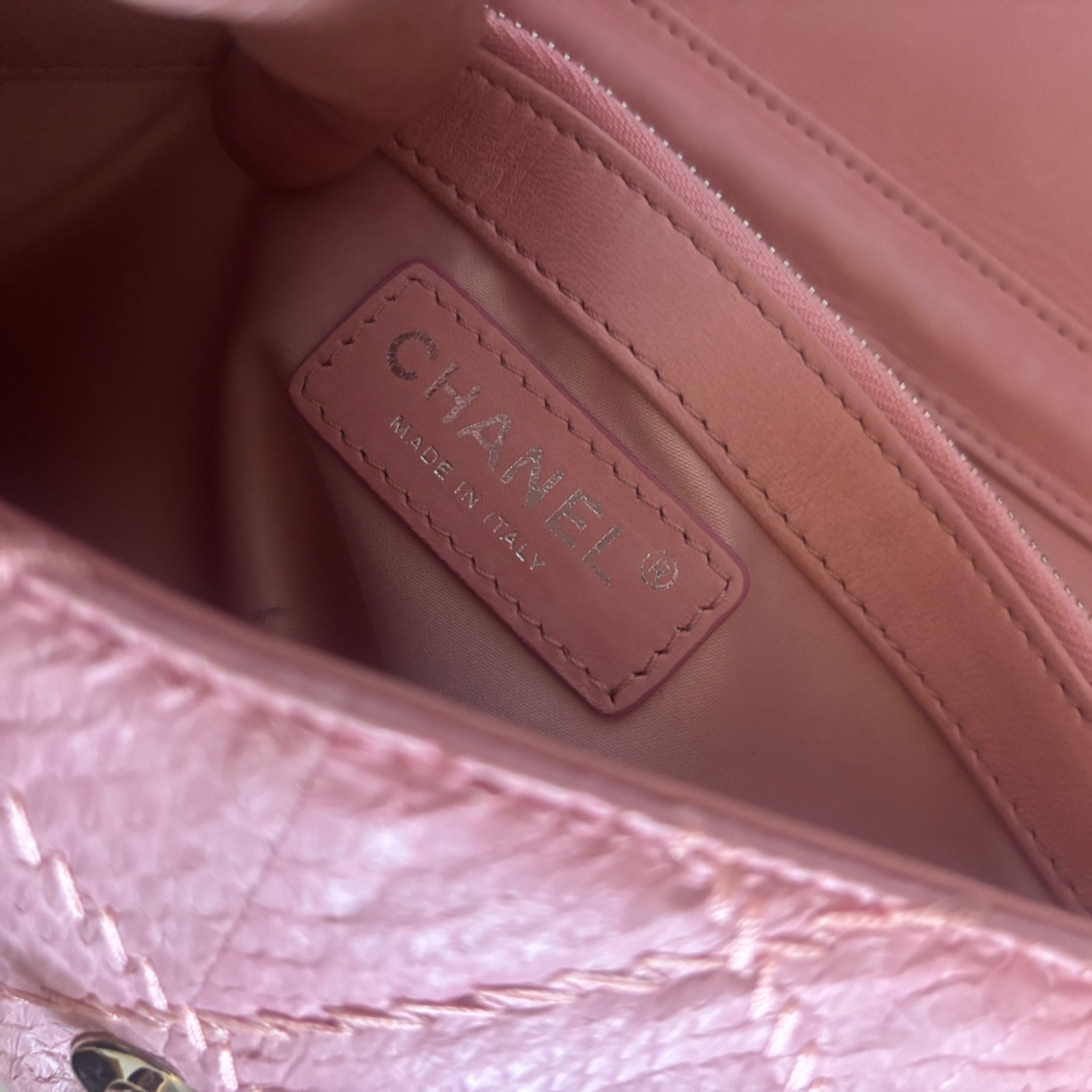 Chanel Bag Pink Python Single Flap Bag Silver Ton… - image 9