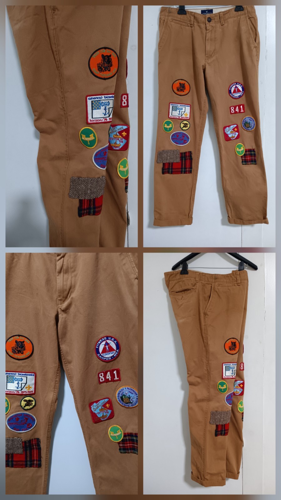 Custom Made American Eagle Patchwork Khakis Size … - image 1