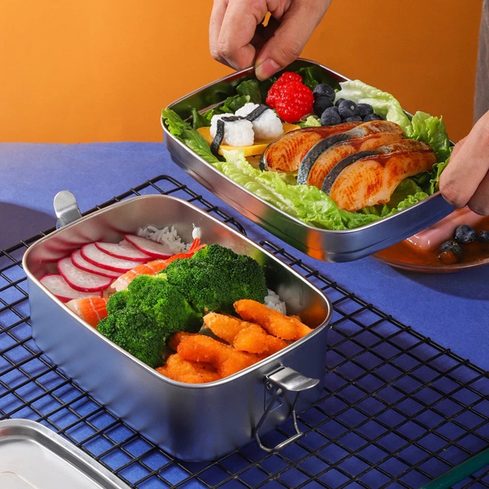 Box da pranzo in acciaio inossidabile da 1 pc in stile giapponese bento scatola - Immagine 3 di 4