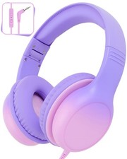 Aechorhy Over Ear Kids Headphones with HD Mic, Safe Volume Purple-Pink