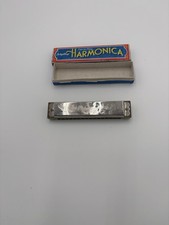 Schylling Harmonica 16 Hole Play Collect Silver Metal Green Plastic Original box