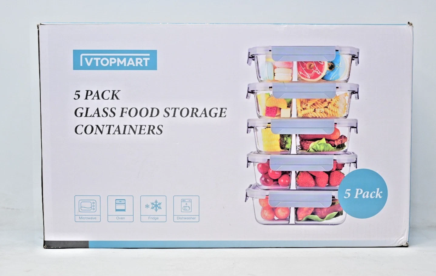 Vtopmart 5 Pack 33.1 oz Glass Food Storage Containers with Lids, Meal Prep Clear