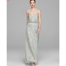 Adrianna Papell Mint Chiffon Beaded Sleeveless Art Deco Gown Ice Ball Size 2 PLL