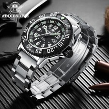 44MM ADDIESDIVE Military Quartz Dive Watch Men Steel 50M Waterproof Luminous NEW
