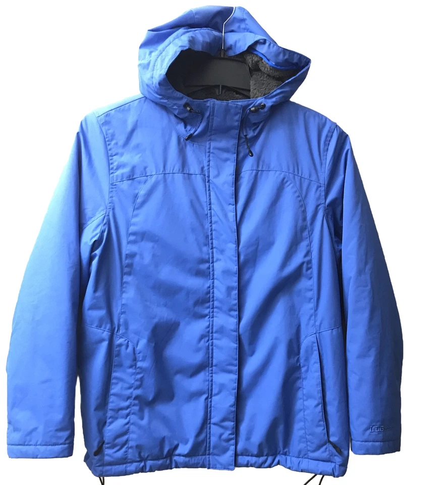 L.L.Bean Winter Warmer Jacket Blue Fleece Lined Coat Hooded 271137 Wmns L Petite