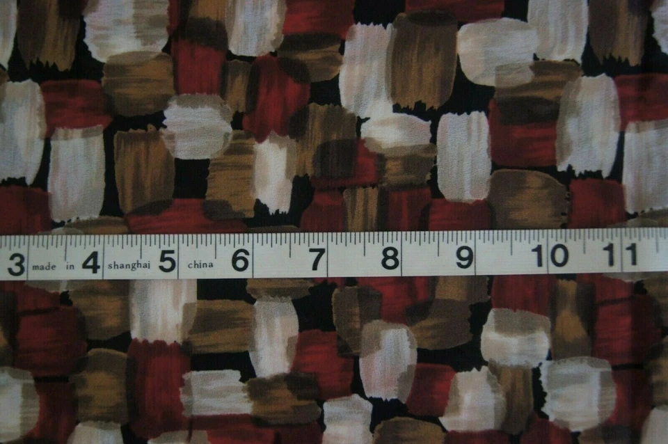 2+ Yards Red White Brown Paint Brush Strokes Semi Sheer Fabric 82" X 60" - Image 3 of 3