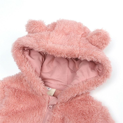 Newborn Infant Baby Girls Boys Fleece Bear Hooded Footed Romper Jumpsuit Clothes - Bild 7 von 13