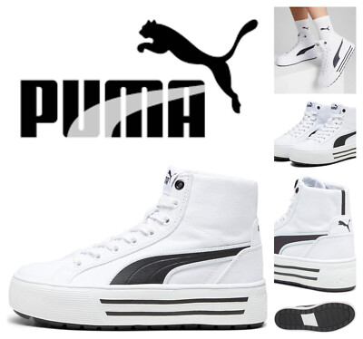 PUMA Kaia 2.0 Mid Platform Sneaker Shoe Canvas Womens Size 10 White & Black NEW
