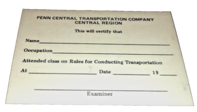 PENN CENTRAL CENTRAL REGION RULES EXAMINATION CARD UNUSED