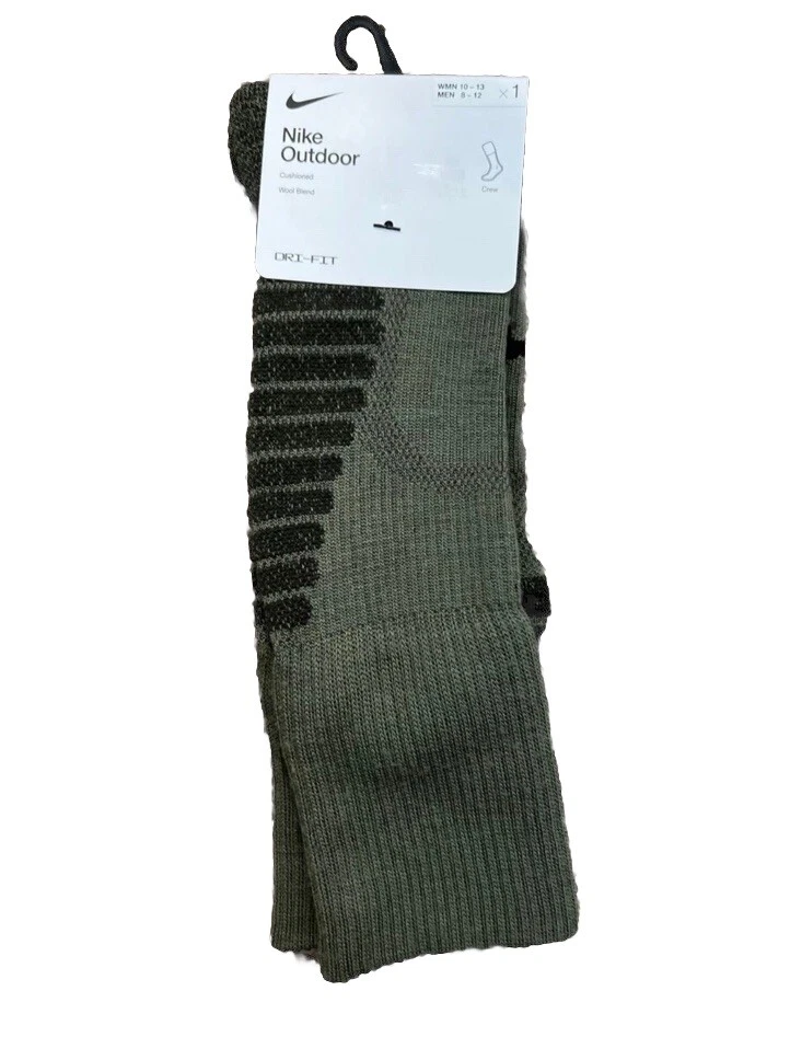 NEW $24 NIKE OUTDOOR WOOL BLEND CREW SOCKS Olive Green FD8472-222 LARGE MEN 8-12