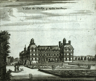 Château de Chilly-Mazarin, Engraving print illustration by Van Meurs 1666
