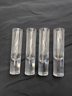 Rare Set Of 4 Atlantis Crystal Shot Glasses Tall Clear White Lined Heavy