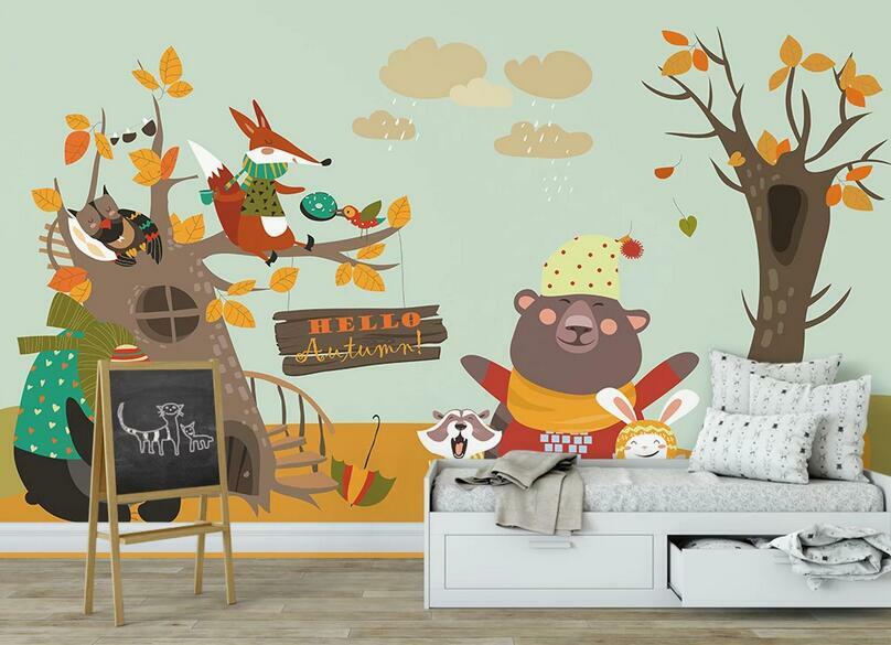 3D Cartoon Bear Fox ZHUA6018 Wallpaper Wall Murals Removable Self-adhesive Amy