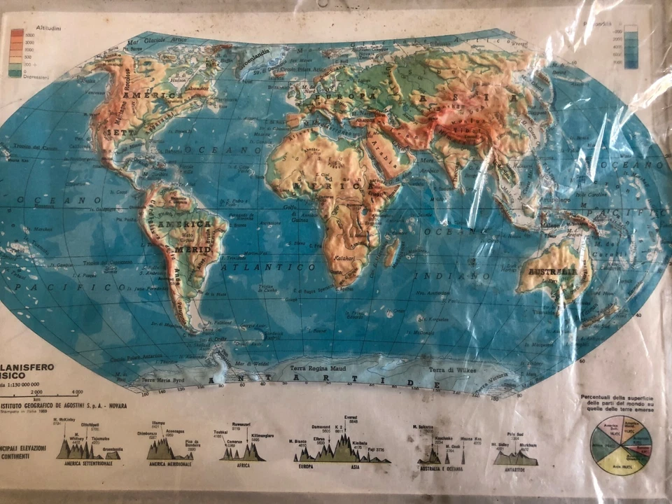 CARTINA RILIEVO GEOPLASTIC PLANISFERO - PLASTICO - VINTAGE COLLEZIONE 1967 NUOVO - Immagine 2 di 4