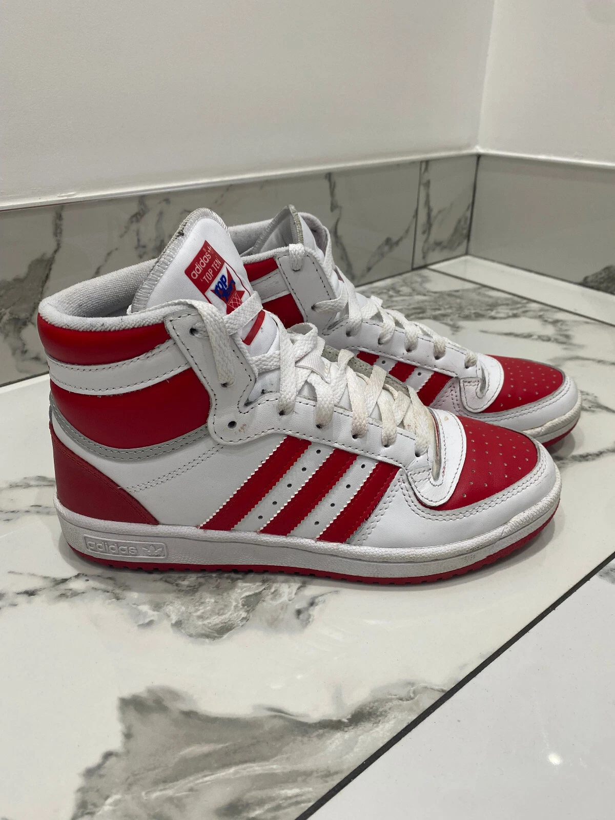 Scarpe da ginnastica Adidas Top Ten Hi bianche scarlatte alte UK 5 5 sneakers basket