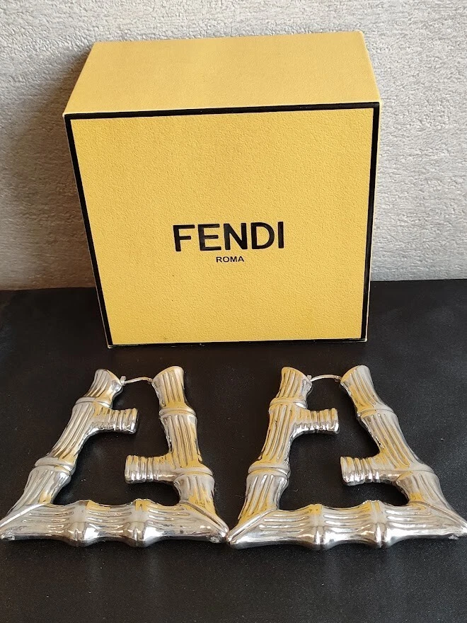 FENDI Nicki Minaj FF Bamboo Motif Hoop Earrings Pierce Color
