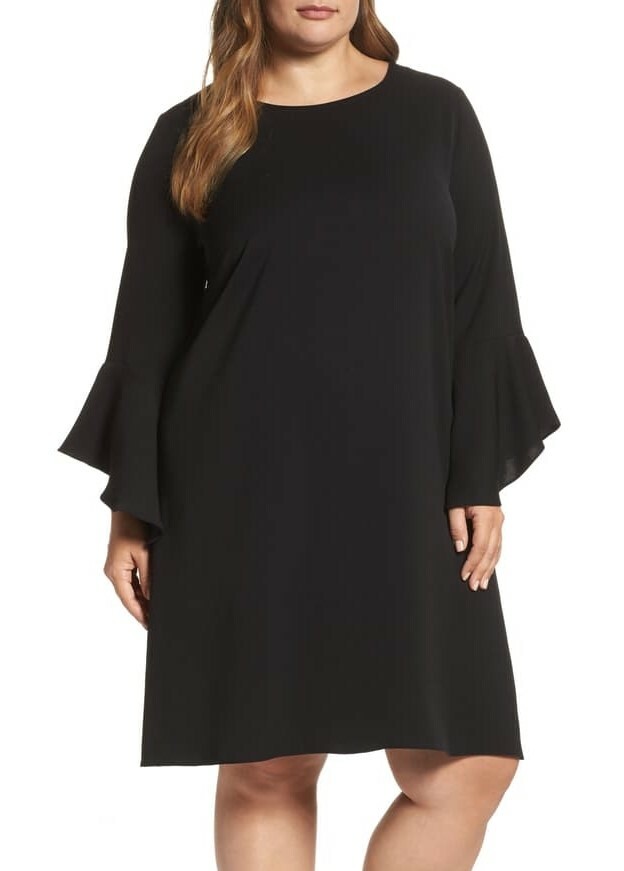 GLAMOROUS 161230 Women's Bell Sleeve Shift Dress Plus Size Black