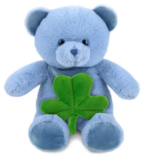DolliBu Cute Baby Blue Bear Stuffed Animal with Green Plush Shamrock - 8 Inches