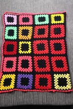 Vintage Handmade Afghan Blanket Granny Square Crochet Knit Black Red Green 62x39