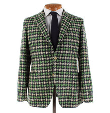 Belvest NWT Wool Sport Coat Size 50R 40R US In Blue, Cream  Green Houndstooth