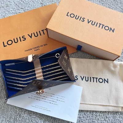Louis Vuitton G10477 Monogram Aluminum Straw Set W LV Canvas Case