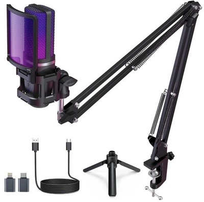 zealsound USB Gaming Mikrofon Set, RGB Kondensator Mikrofon für PC Mac iPhone
