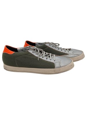 P448 Sneaker Low Herren Gr. 45 Silber Grün Orange Leder Mesh
