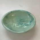 Avon 1970s Vintage Soap Dish Teal Green Victoriana Milk Glass Swirl Rose Design