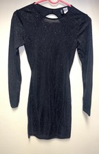 Black Glitter Long Sleeve Sheath Style Dress by DIVIDED H & M, Women's size 4.