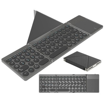 3-Channel Foldable Wireless Bluetooth Touchpad Keyboard with PU Leather Cover