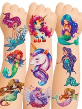 150 Glitter Temporary Tattoos for Kids - Mermaid Unicorn Sheet,