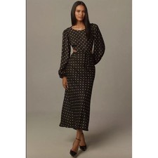 ASTR The Label Quinn Cutout Midi Dress Black Cream Polka Dot Jacquard Medium