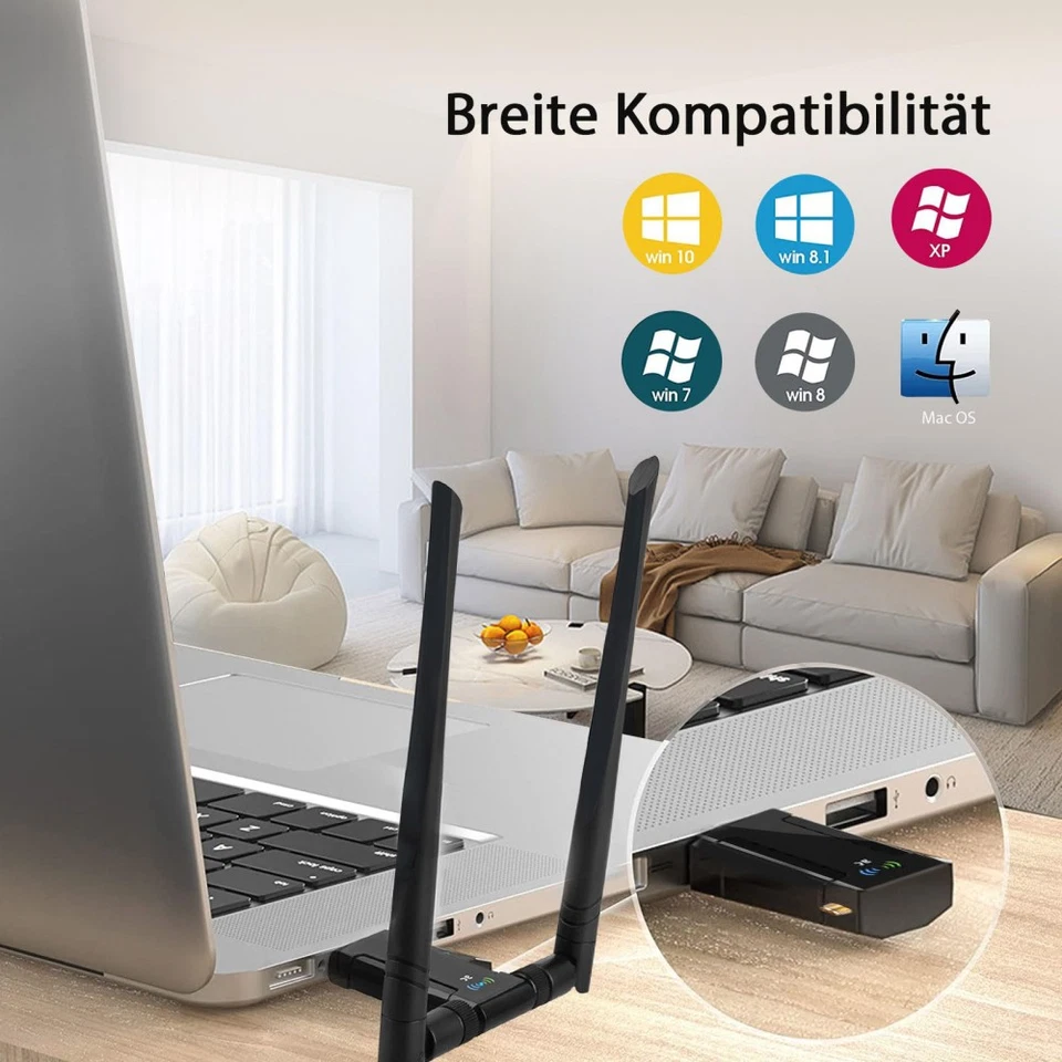 USB WLAN Stick für PC, USB3.0 WLAN Adapter 2.4GHz/5GHz Dual Band Internet Stick, - Bild 4 von 4